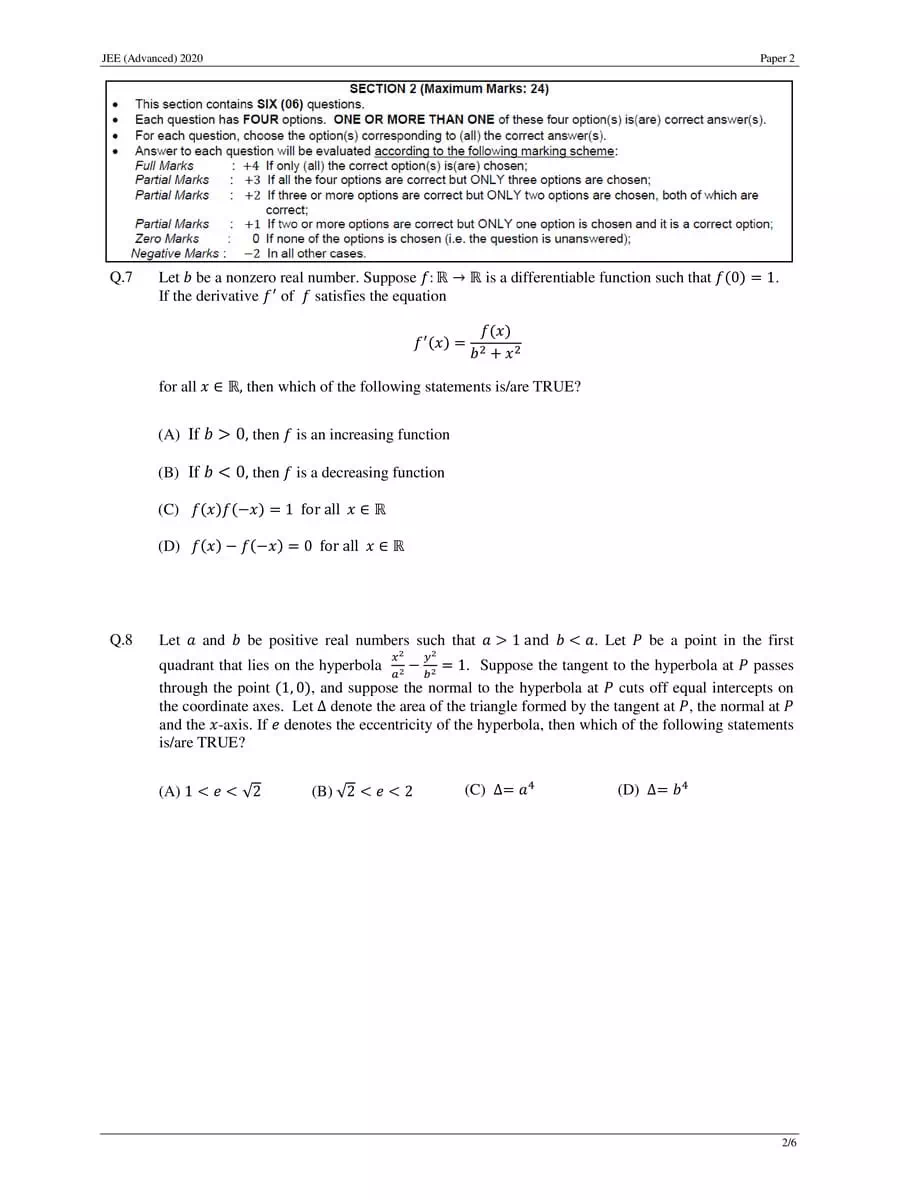2nd Page of JEE Advanced Question Paper 2 2020 PDF
