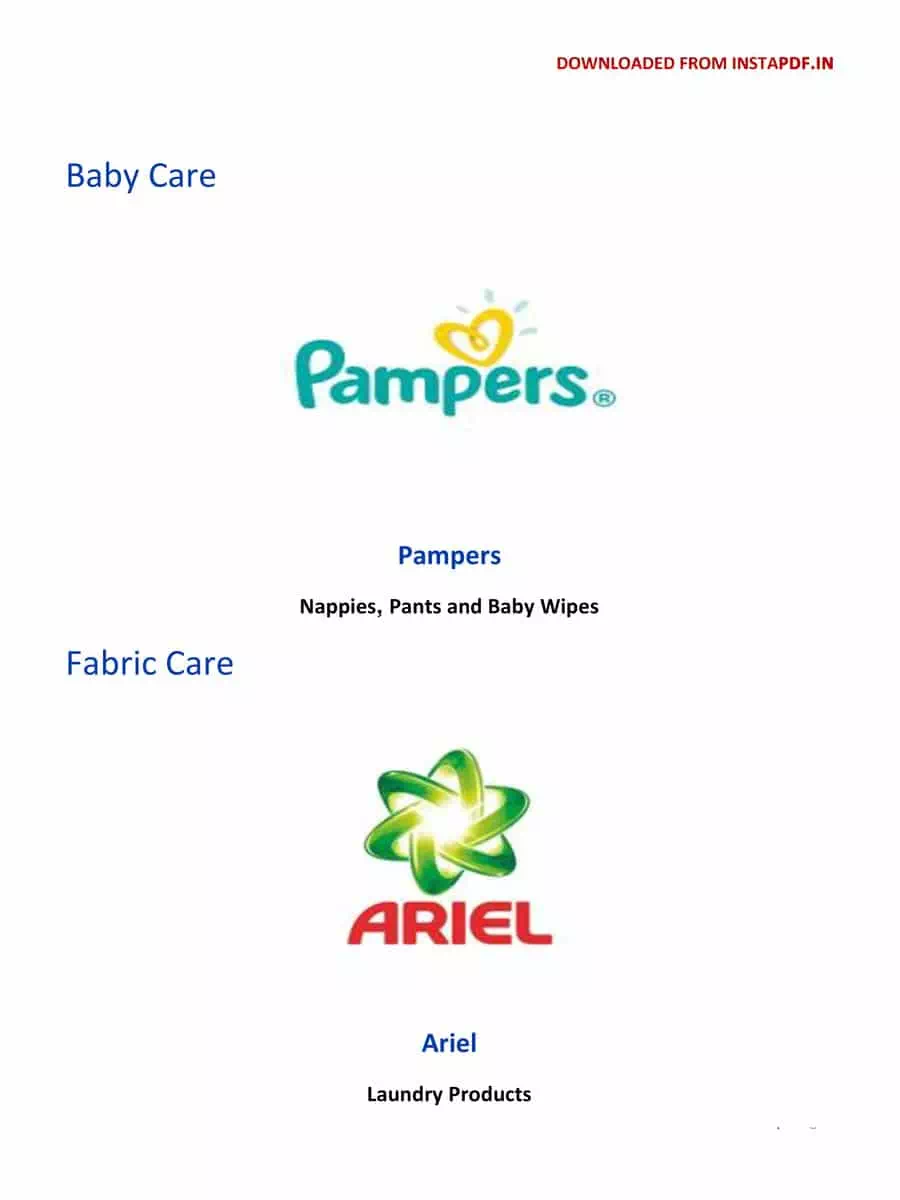2nd Page of P&G Products List PDF