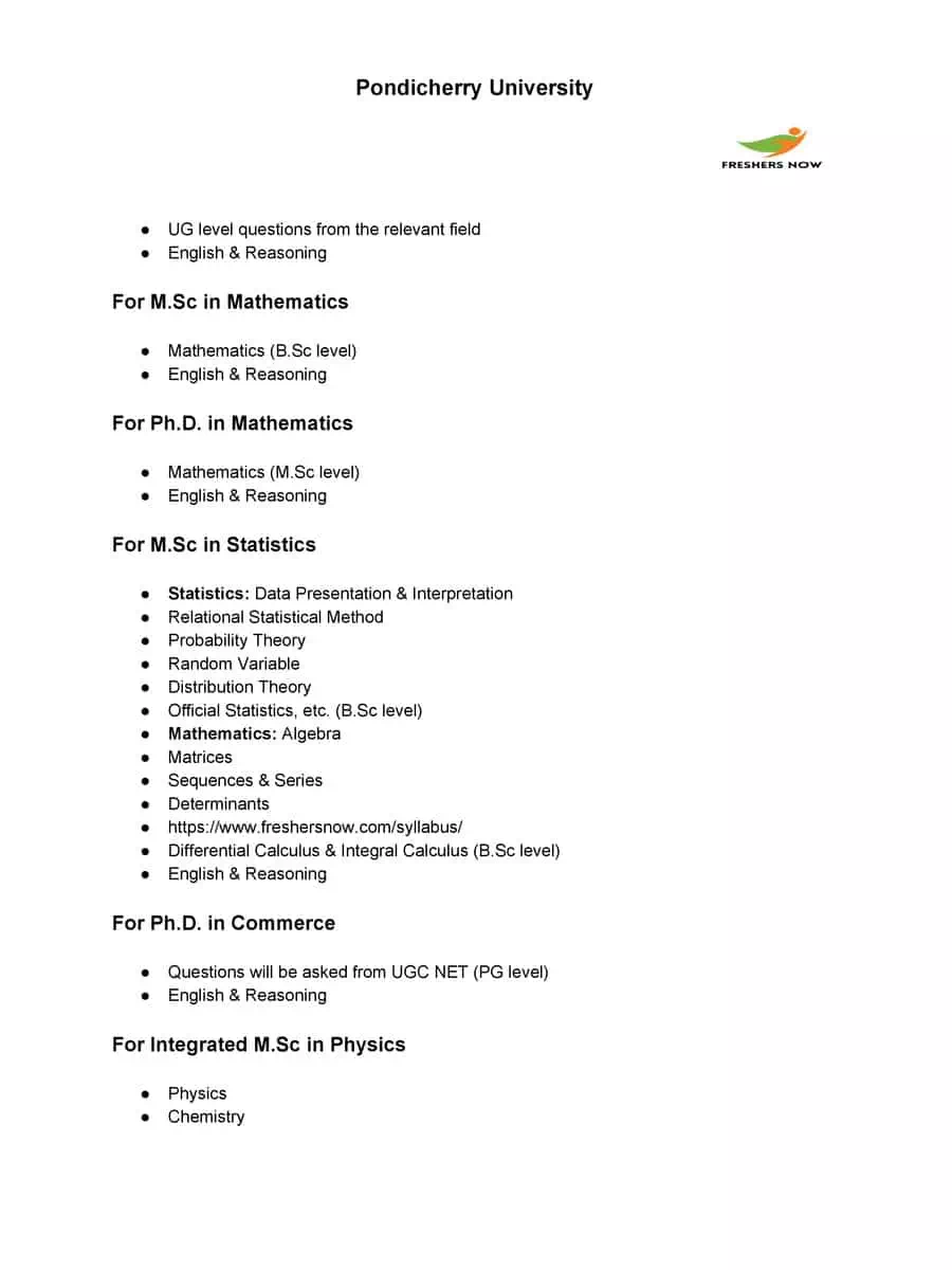 2nd Page of Pondicherry University Entrance Exam Syllabus 2020 PDF