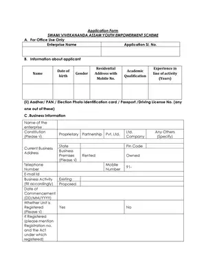Assam SVAYEM Scheme Application Form