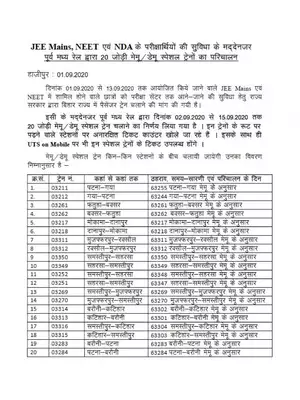 Bihar JEE Main Exam Special Train Schedule Hindi