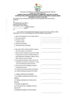 Caste Certificate Form Telangana PDF