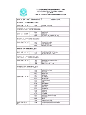 CBSE Compartment 10th & 12th Exam Date Sheet 2020