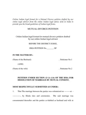 Hindu Divorce Application Form PDF