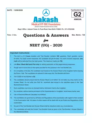 NEET 2020 Question Paper Code-G2