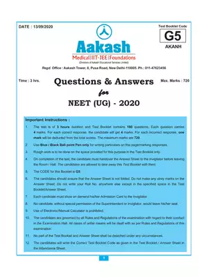 NEET 2020 Question Paper Code-G5 with Solution