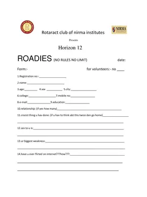 Roadies Audition Form