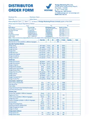 Vestige Distributor Order Form 2024 PDF