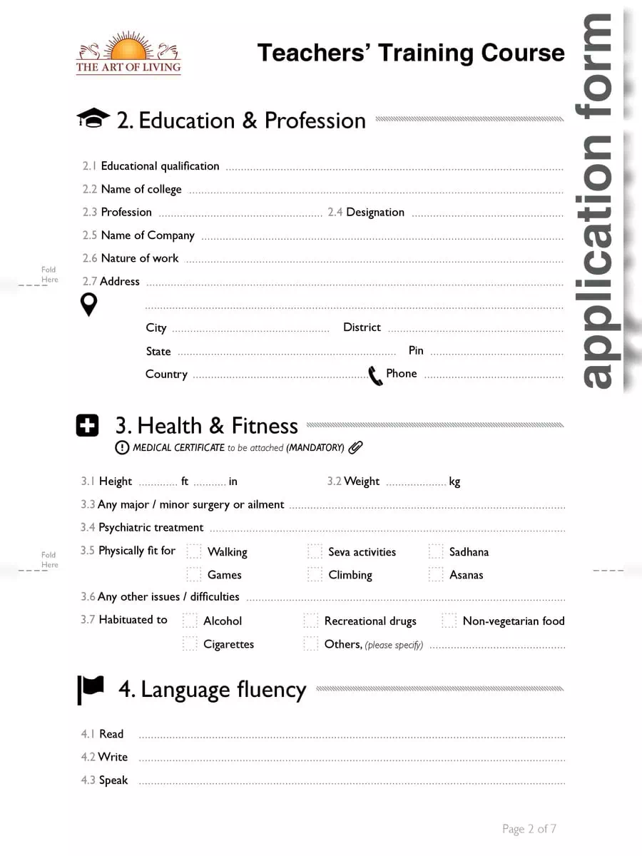 2nd Page of TTC Application Form PDF