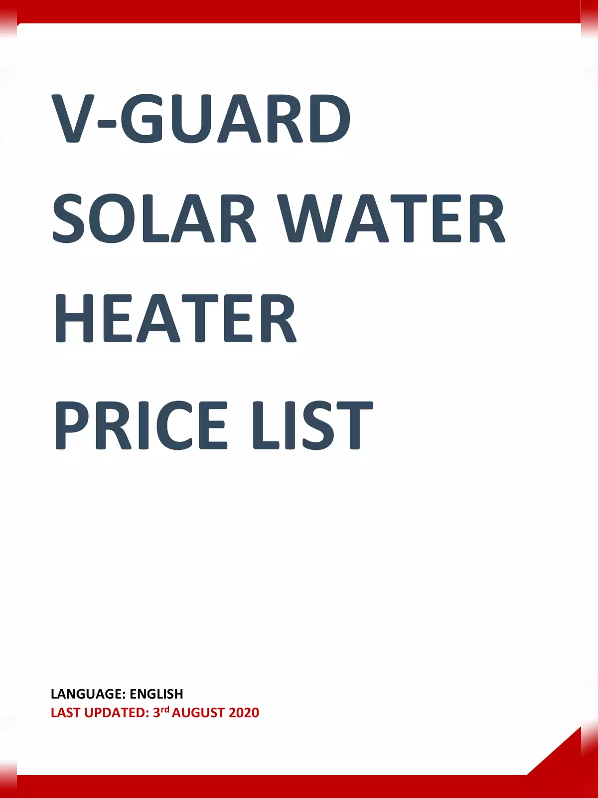 V-Guard Solar Water Heater Price List 2024