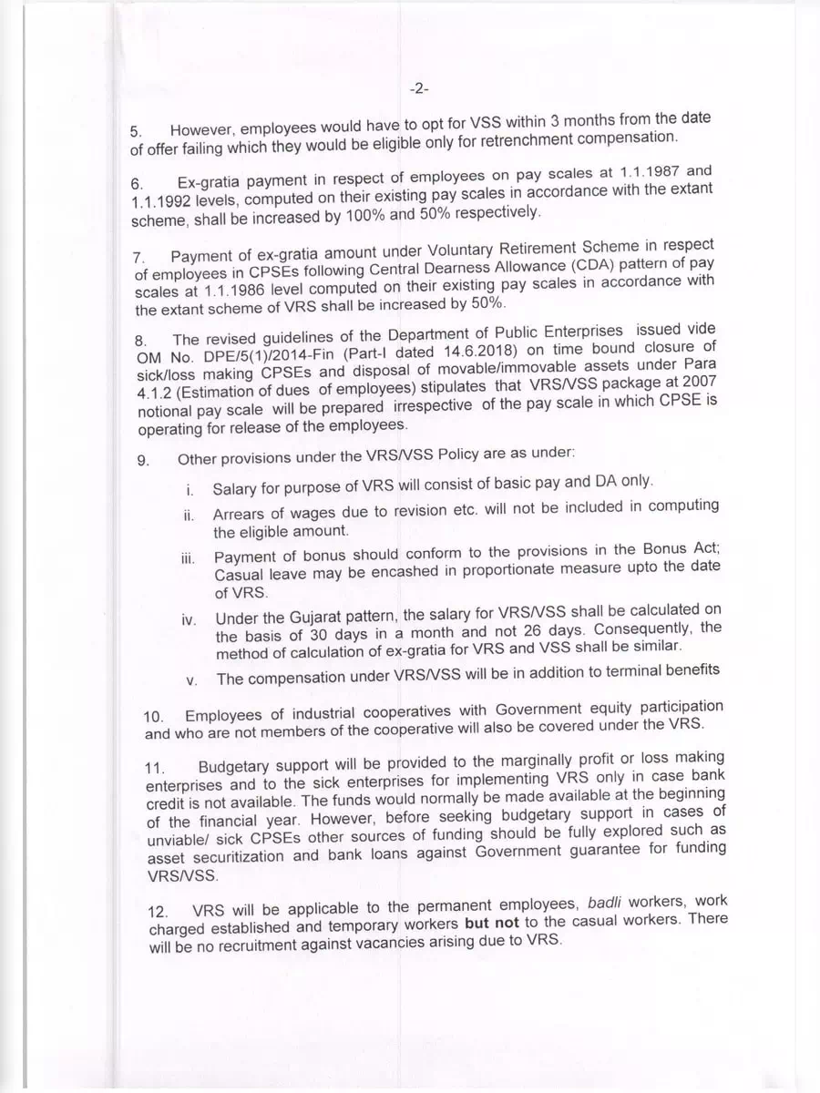 2nd Page of Voluntary Retirement Scheme (VRS) Guidelines PDF