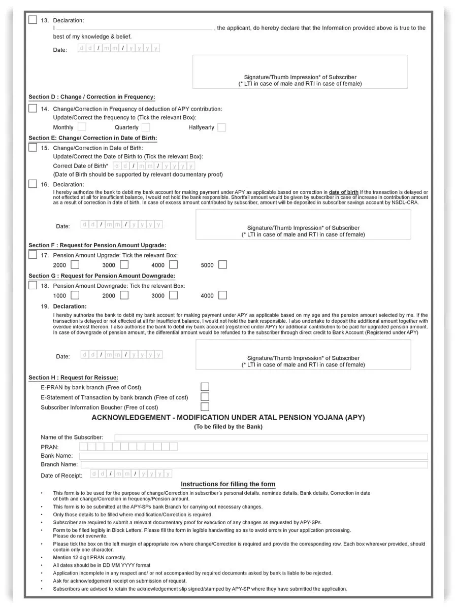 2nd Page of APY Correction/Modification Form PDF