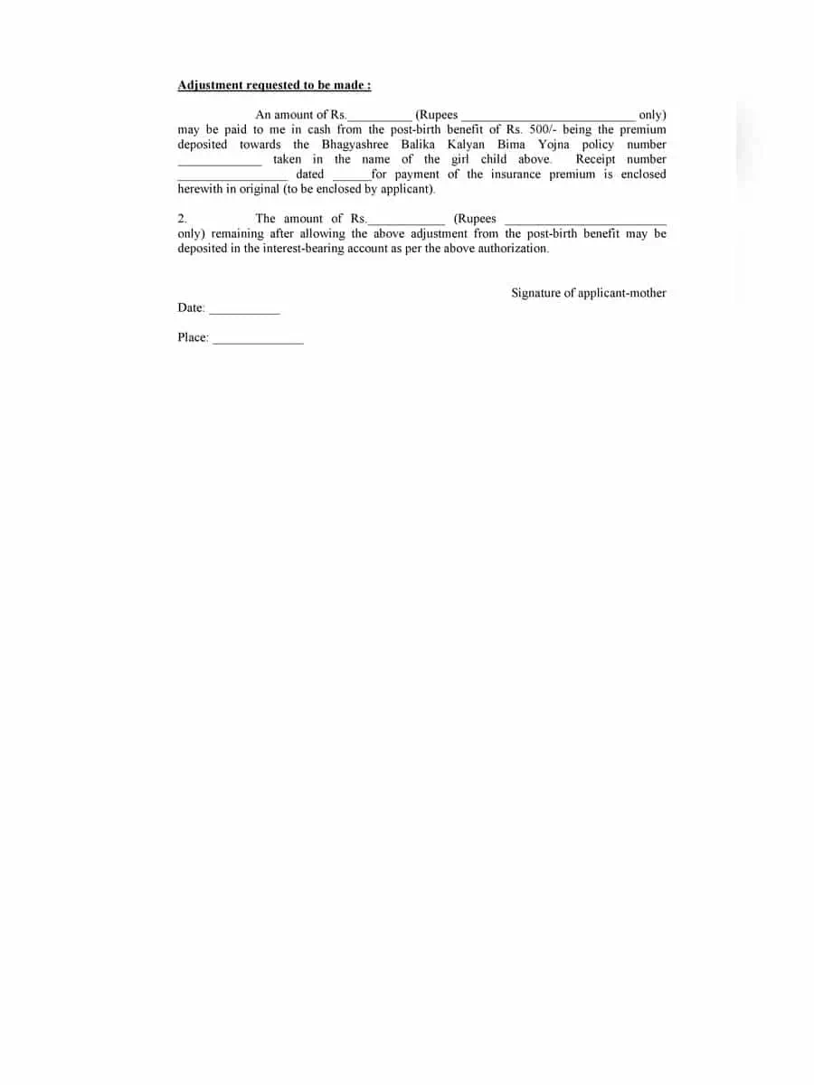 2nd Page of Balika Samridhi Yojana (BSY) Application Form PDF