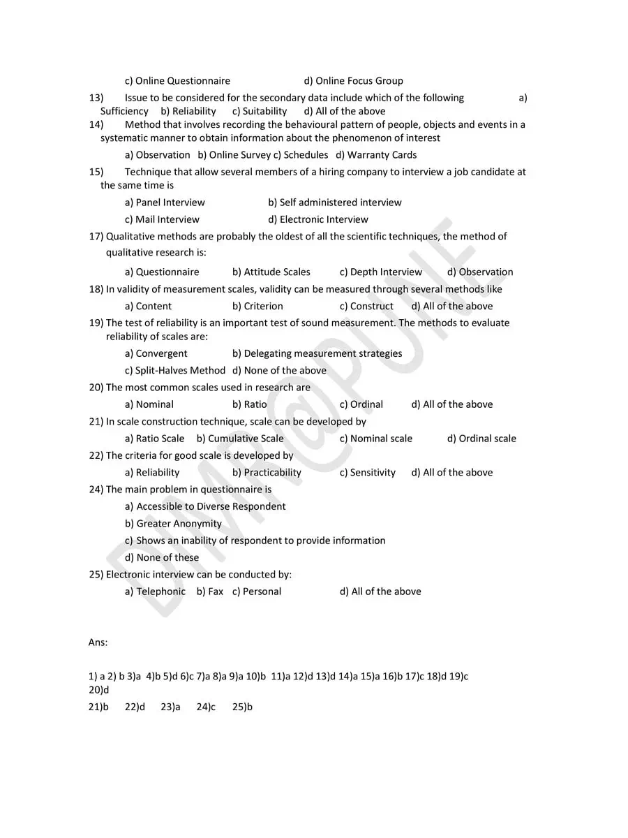 2nd Page of Business Research MCQ PDF