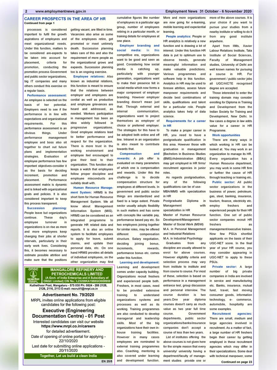 2nd Page of Employment Newspaper 5th Week of October and 1st Week of November 2020 PDF