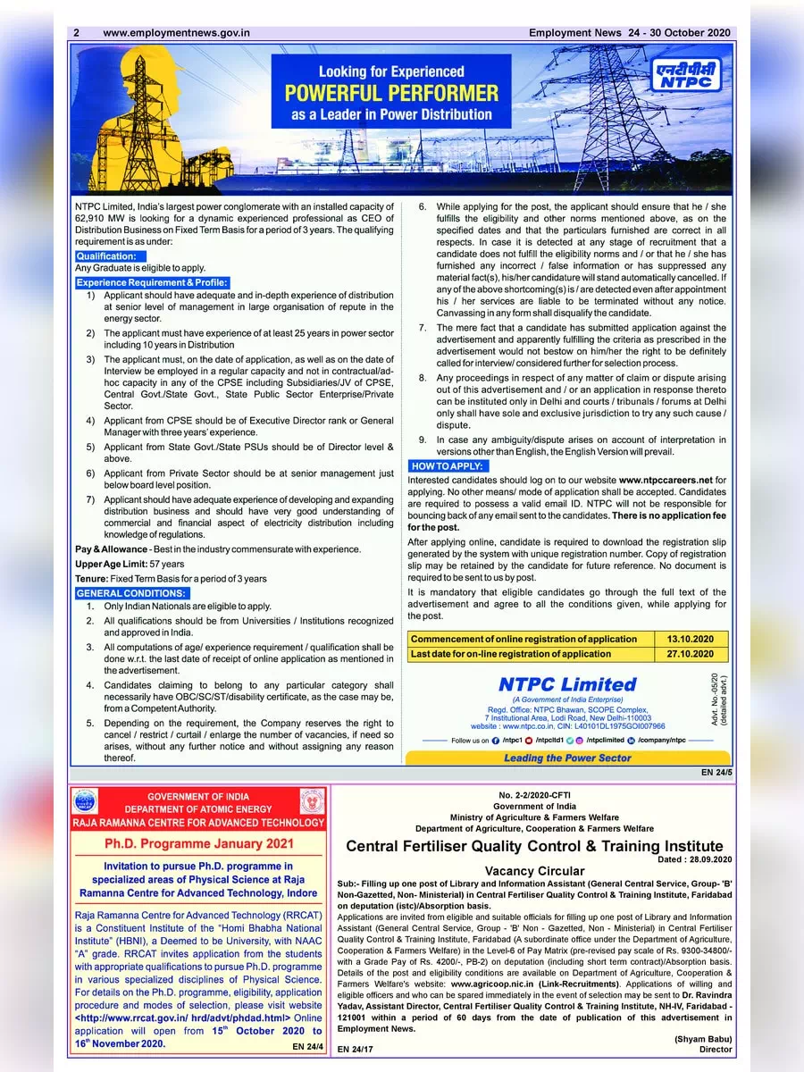 2nd Page of Employment Newspaper Fourth Week of October 2020 PDF