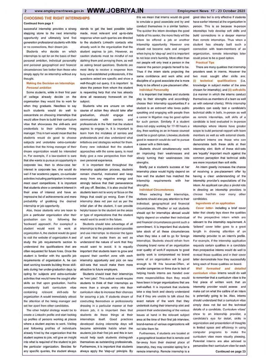 2nd Page of Employment Newspaper Third Week of October 2020 PDF