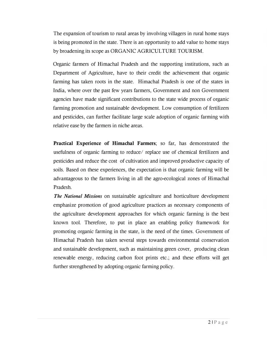 2nd Page of HP Organic Farming Policy PDF