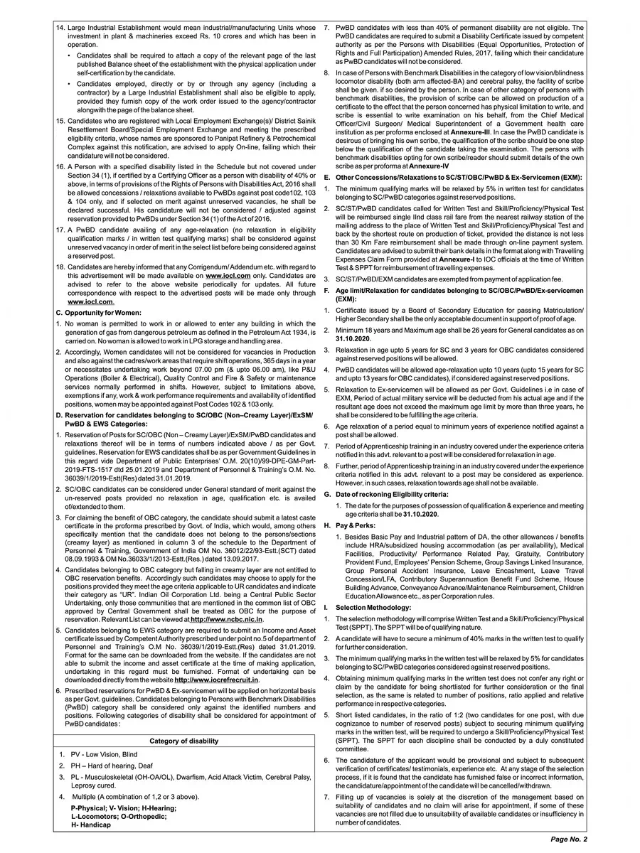 2nd Page of IOCL JE Recruitment Notification 2020 PDF