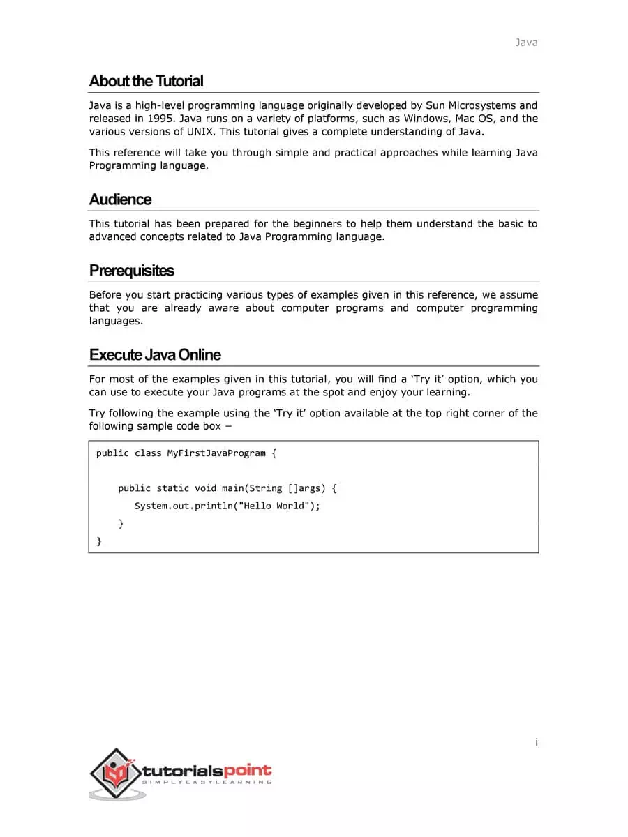 2nd Page of Java Programming Language PDF
