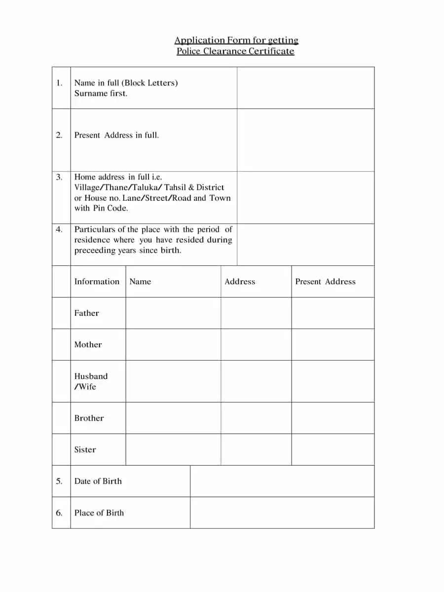 2nd Page of Maharashtra Police Clearance Certificate Form PDF