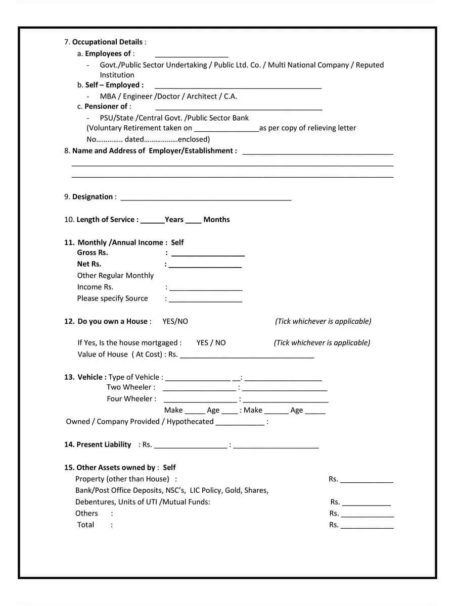 2nd Page of SBI Personal/Xpress Credit Loan Application Form PDF