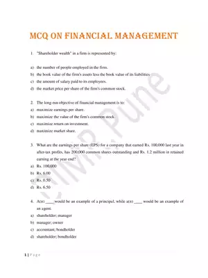 Business Finance MCQs with Answer