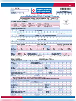 Central Bank of India Account Opening Form