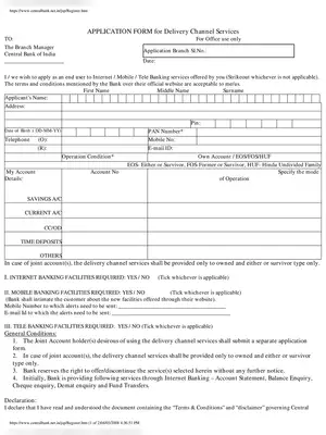 Central Bank of India Internet Banking Form PDF