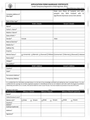 Court Marriage Form PDF