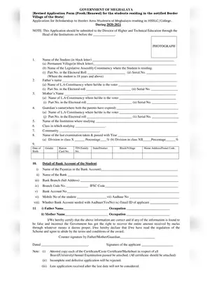 MOBC Scholarship Form 2020-21 Meghalaya