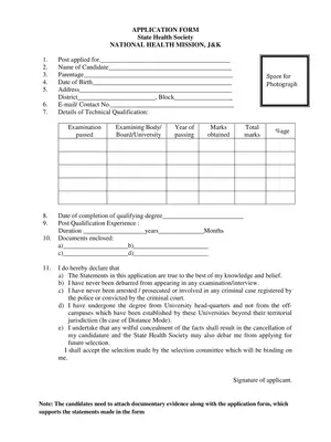 NHM Application Form Jammu & Kashmir