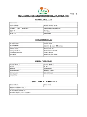 Prematriculation Scholarship Application Form Telangana