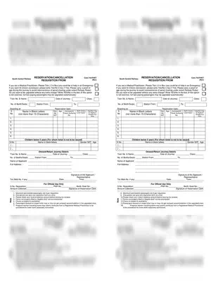 Railway Reservation / Cancellation Application Form