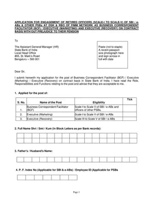 SBI Application Form for Engagement Retired Officers