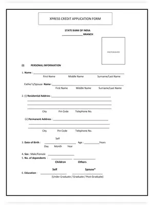 SBI Personal/Xpress Credit Loan Application Form PDF
