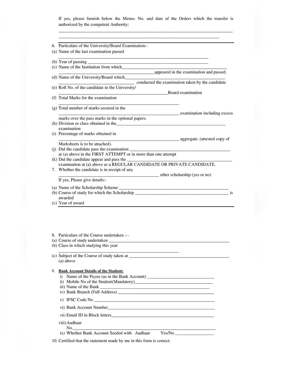 2nd Page of State Merit Scholarship Form Year 2020-2021 Meghalaya PDF