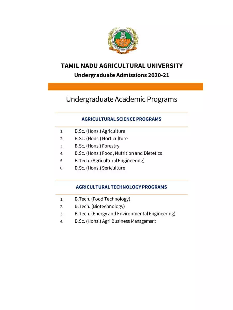 2nd Page of TNAU UG Admission Brochure 2020-21 PDF