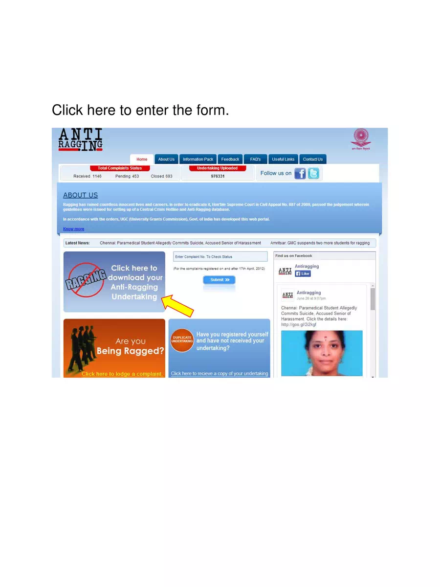 2nd Page of Anti Ragging Online Form Procedure PDF