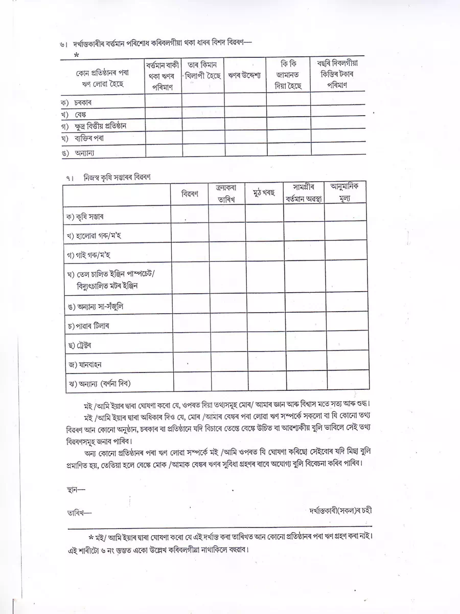 2nd Page of Assam Gramin Vikash Bank KCC Loan Application Form PDF