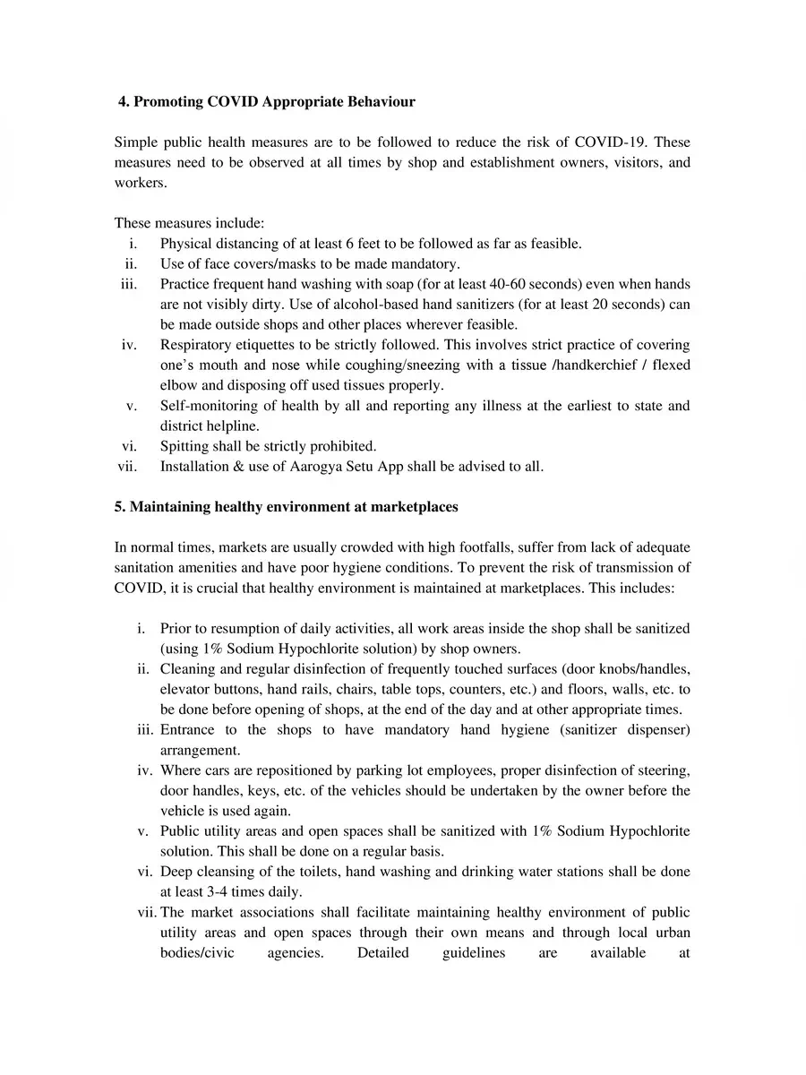 2nd Page of Covid-19 Guidelines for Markets & Crowded Places PDF