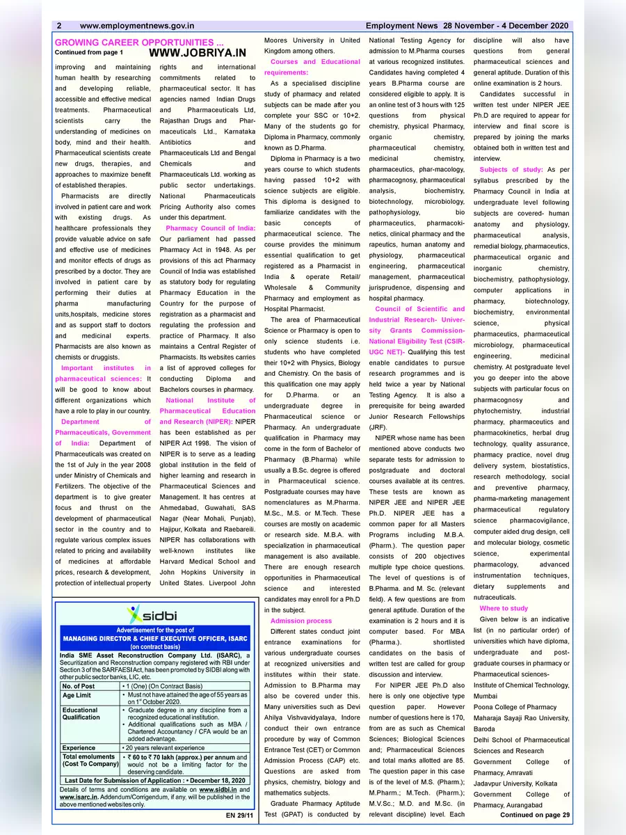 2nd Page of Employment Newspaper 28th Nov to 4th Dec 2020 PDF