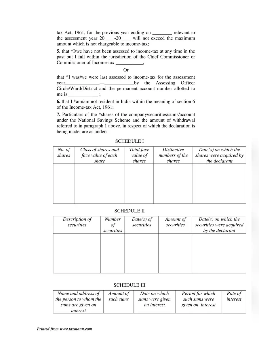 2nd Page of Form 15G for Fixed Deposit PDF