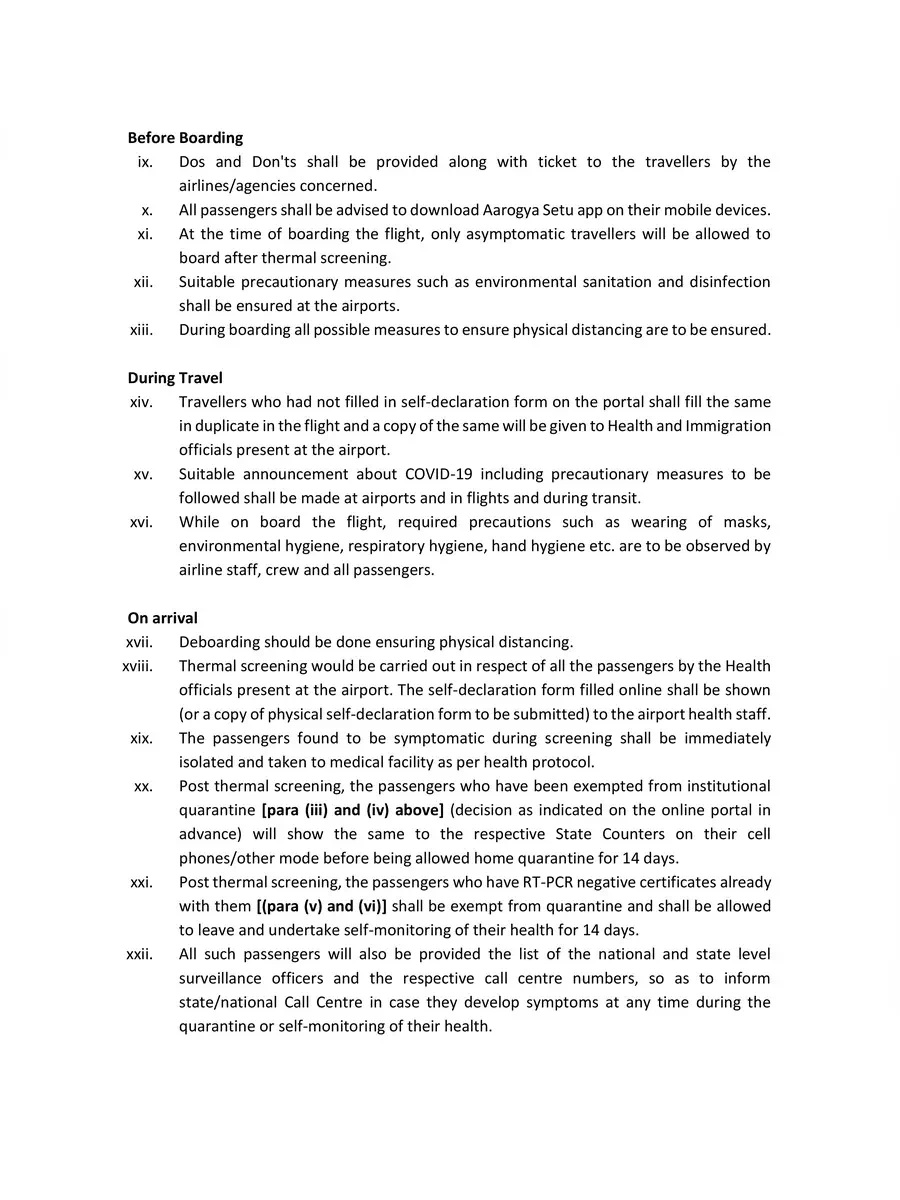2nd Page of Guidelines for International Arrivals PDF