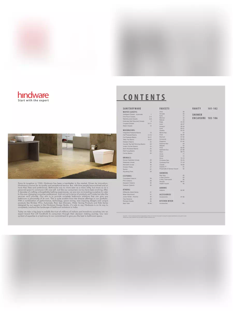 2nd Page of Hindware Sanitary Catalogue PDF