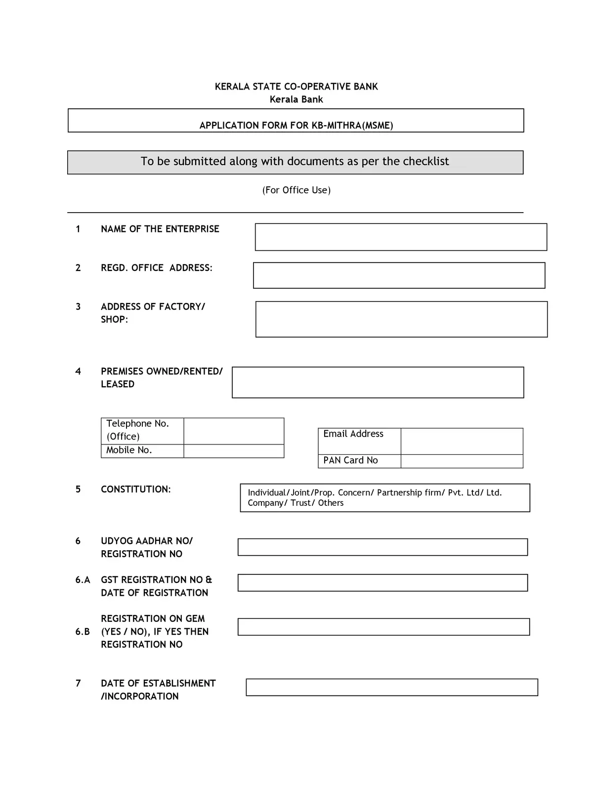 Kerala Co Operative Bank Loan Application Form