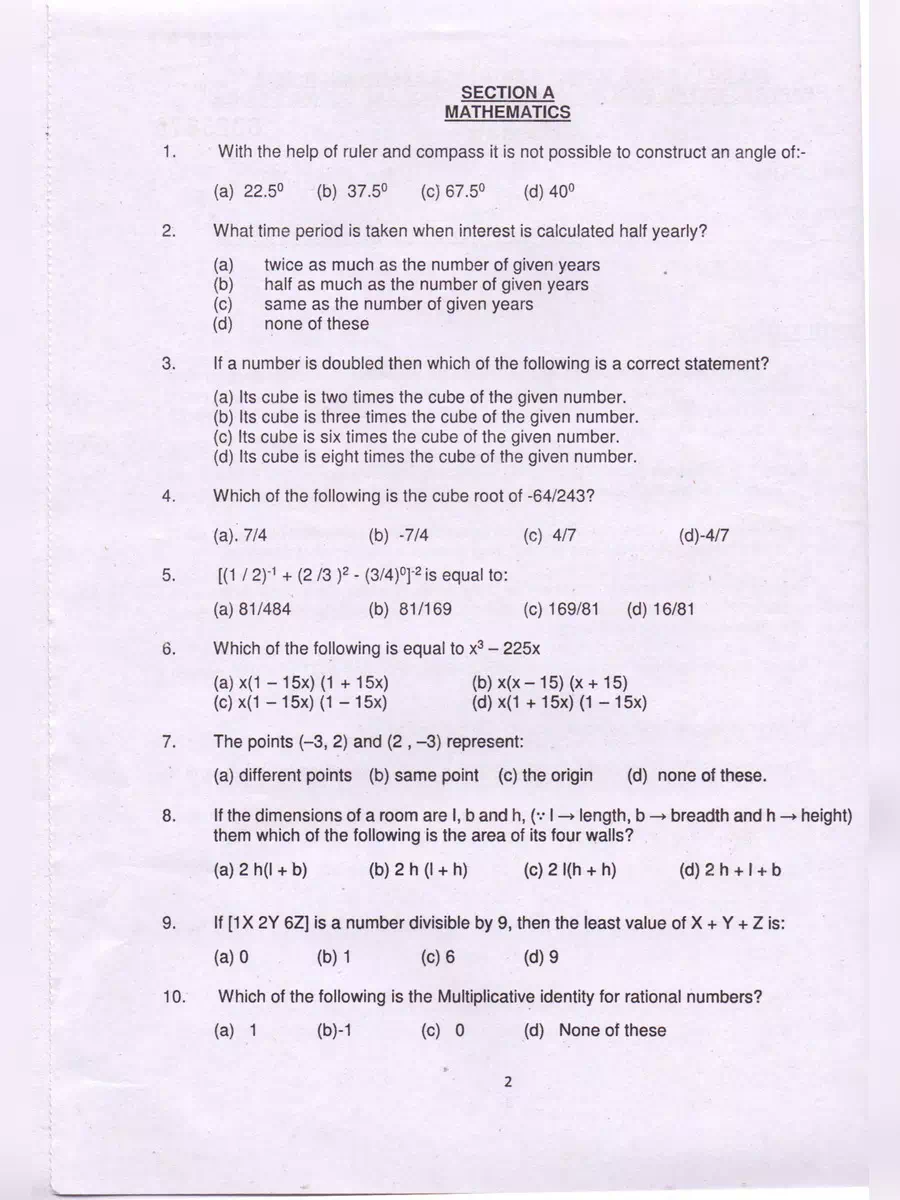 2nd Page of Sainik School Entrance Exam Model Paper Class 9 PDF