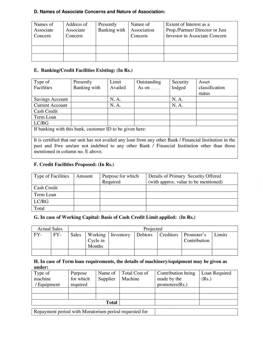 2nd Page of SBI Mudra Loan Application Form PDF