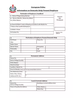 Gurgaon Police Verification Form for Domestic Help / Tenant / Employee