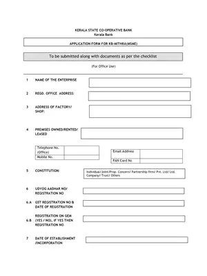 Kerala Co Operative Bank Loan Application Form PDF